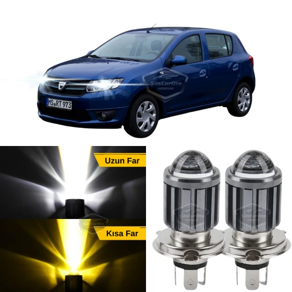 Dacia Sandero Mk2 Mk2.5 2009-2020 Uyumlu Mercekli Far Ampulü Led Xenon Çift Renk Sarı-Beyaz Far Şimşek Etkili CSP Led Lamba Uzun Kısa 2 Adet Takım ürün görseli 1