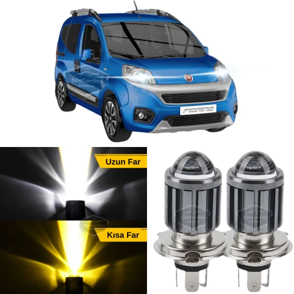 Fiat Fiorino 2008-2023 Uyumlu Mercekli Far Ampulü Led Xenon Çift Renk Sarı-Beyaz Far Şimşek Etkili CSP Led Lamba Uzun Kısa 2 Adet Takım ürün görseli 1