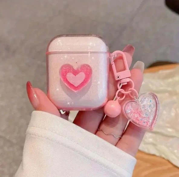 Airpods 2.nesil Uyumlu Pembe Simli Kalpli Tasarım Kılıf ürün görseli 1