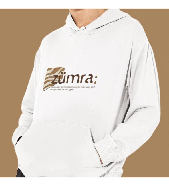 Kişiye Özel İsim Baskılı Kapşonlu Beyaz Unisex Sweatshirt HK2158 ürün görseli 1
