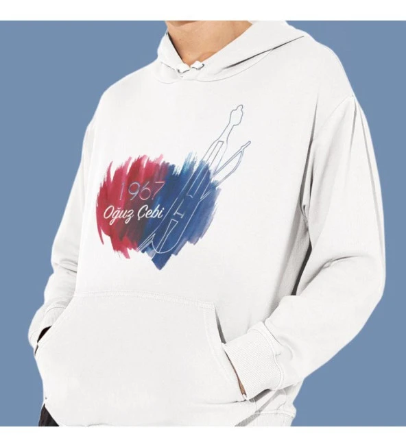 Kişiye Özel Bordo Mavi Baskılı Kapşonlu Beyaz Unisex Sweatshirt HK2162 ürün görseli 1