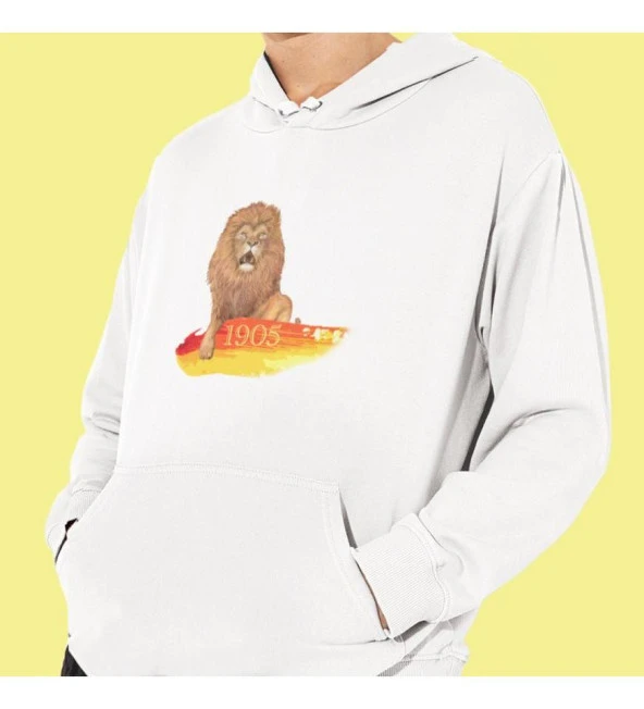 Aslan 1905 Baskılı Kapşonlu Beyaz Unisex Sweatshirt HK2163 ürün görseli 1