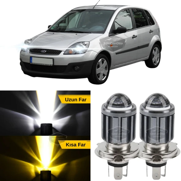 Ford Fiesta 2002-2008 Uyumlu Mercekli Far Ampulü Led Xenon Çift Renk Sarı-Beyaz Far Şimşek Etkili CSP Led Lamba Uzun Kısa 2 Adet Takım ürün görseli 1