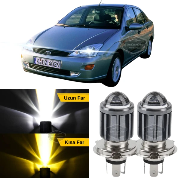 Ford Focus 1 Hb&Sedan 1998-2004 Uyumlu Mercekli Far Ampulü Led Xenon Çift Renk Sarı-Beyaz Far Şimşek Etkili CSP Led Lamba Uzun Kısa 2 Adet Takım ürün görseli 1