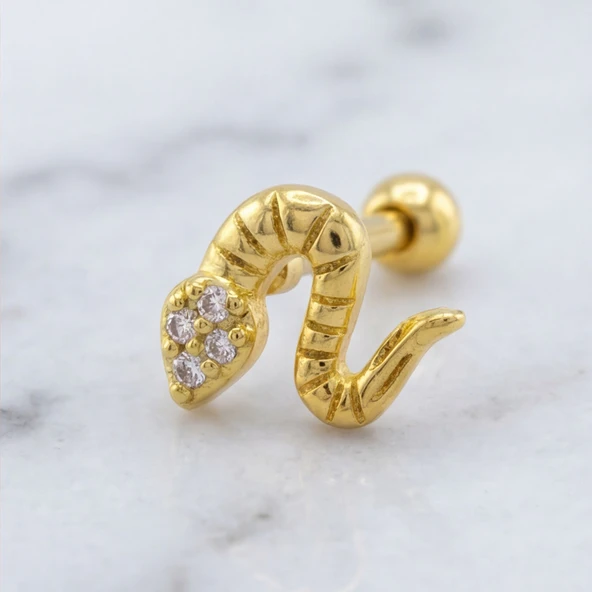 Altın Kaplama Zirkon Taşlı Yılan Piercing PRC-155 ürün görseli 1