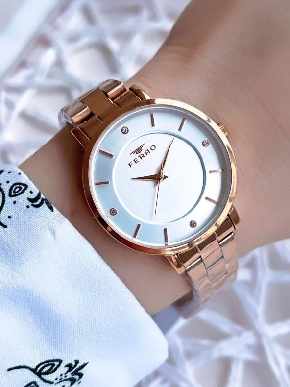 Ferro Rose Gold Renk 3 Atm Suya Dayanıklı Çelik Kordon Özel Tasarım Kadın Kol Saati BF21099AWT-C ürün görseli 1