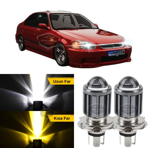 Honda Civic İES EK 1996-2000 Uyumlu Mercekli Far Ampulü Led Xenon Çift Renk Sarı-Beyaz Far Şimşek Etkili CSP Led Lamba Uzun Kısa 2 Adet Takım ürün görseli 1
