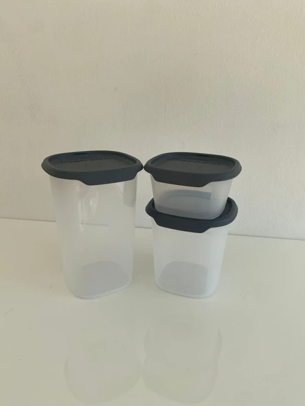 Tupperware Tek Dokunuş Kare 3lü Kuru Gıda Saklama Kabı 1.25ML,810ML,370ML ürün görseli 1