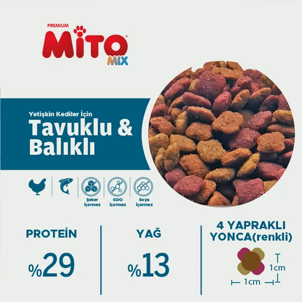 Mito Mix Adult Cat Renkli Taneli Yetişkin Kedi Maması 1 kg x 5 kg ürün görseli 1