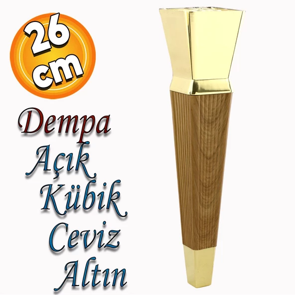 Dempa Lüks Mobilya Kanepe Tv Ünitesi Konsol Koltuk Ayağı Baza Ayakları Açık Kübik Ceviz Altın 26 Cm ürün görseli 1