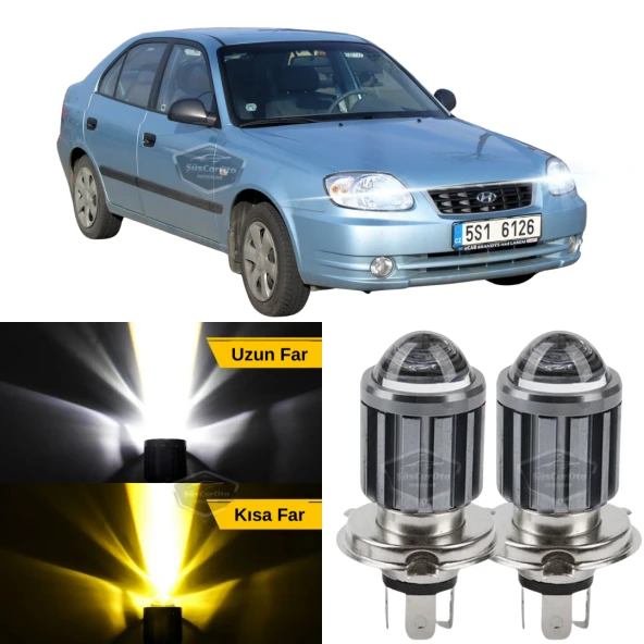 Hyundai Accent Admire 2003-2006 Uyumlu Mercekli Far Ampulü Led Xenon Çift Renk Sarı-Beyaz Far Şimşek Etkili CSP Led Lamba Uzun Kısa 2 Adet Takım ürün görseli 1