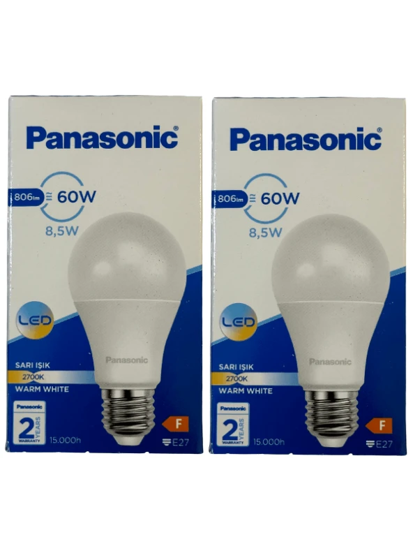 Panasonic 8,5W (60W) 2700K (Sarı Işık) E27 Duylu Led Ampul (2 Adet) ürün görseli 1