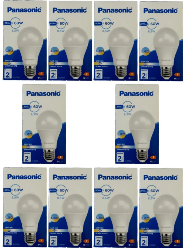 Panasonic 8,5W (60W) 2700K (Sarı Işık) E27 Duylu Led Ampul (10 Adet) ürün görseli 1
