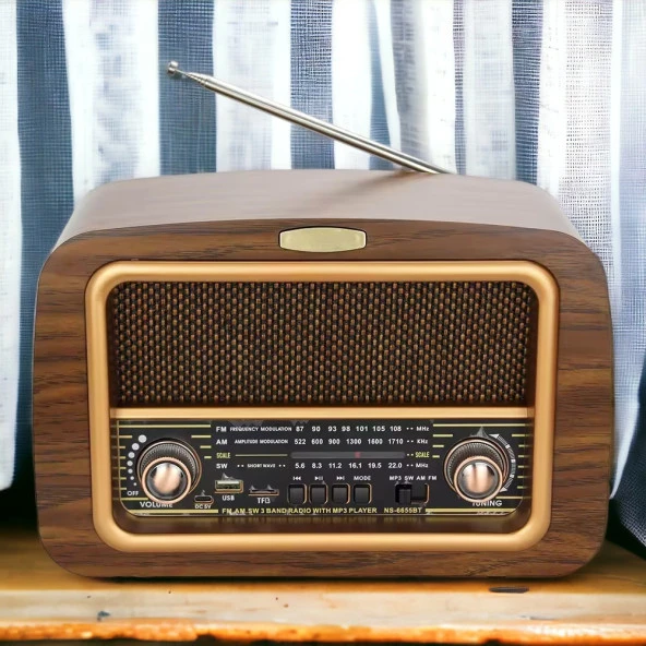 gerçek ahşap eskitme görünümlü büyük boy nostajik radyo ürün görseli 1