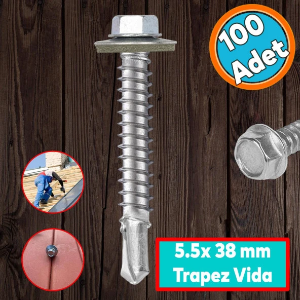 Trapez Çatı Vidası 5.5x38 mm Paket 100 ADET Matkap Uçlu Sac Akıllı Vida Çatı Panel Metal Ağaç Vidası ürün görseli 1