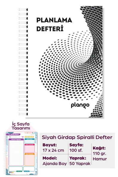 Siyah Girdap Günlük Planlayıcı Defter - Ders Çalışma Planlayıcı Defteri - Planlama Defteri ürün görseli 1