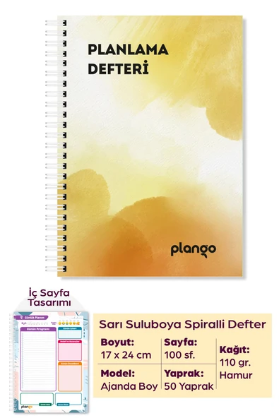 Sarı Suluboya Günlük Planlayıcı Defter - Ders Çalışma Planlayıcı Defteri - Planlama Defteri ürün görseli 1