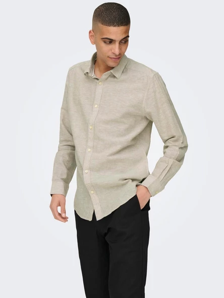ONLY&SONS Erkek Dar Kesim Keten Pamuklu Gömlek 22012321 ürün görseli 1