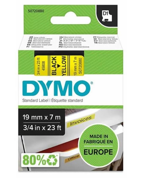 Dymo D1 Yedek Şerit 19mmx7m Sarı Siyah 45808 ürün görseli 1