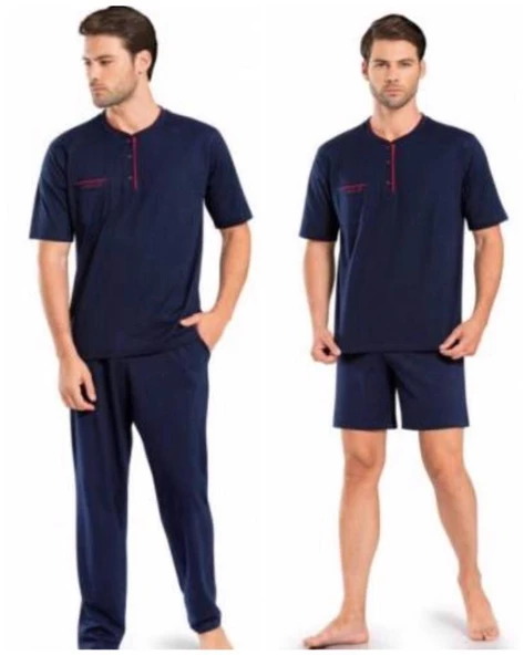 Pierre Cardin 5370 Lacivert 3 Lü Pijama Şort Damat Pijama  Takım ürün görseli 1