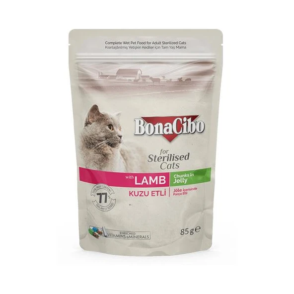 Bonacibo Pouch Kuzu Etli Kısır Kedi Konservesi 85 gr ürün görseli 1