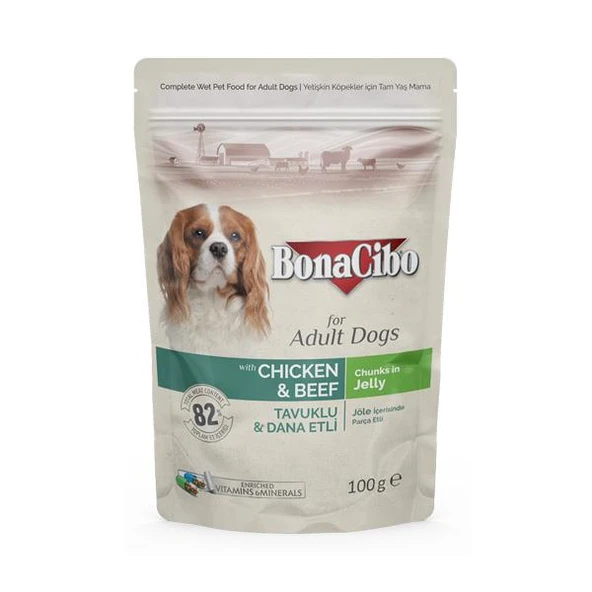 Bonacibo Pouch Tavuklu Dana Etli Köpek Konservesi 100 gr ürün görseli 1
