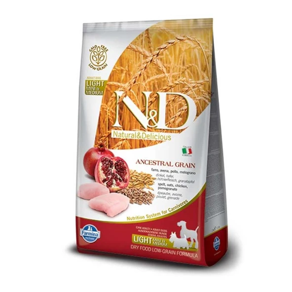 ND Düşük Tahıllı Light Tavuklu Narlı Mini Irk Köpek Maması 2,5 Kg ürün görseli 1