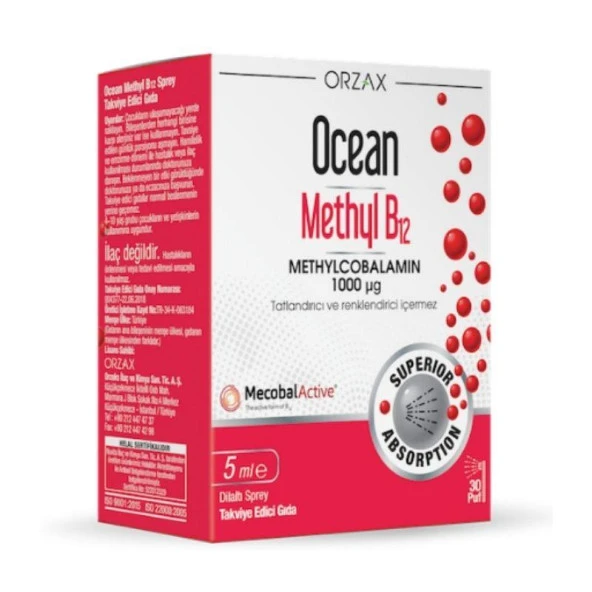 Orzax Ocean 1000 mg Methyl Cobalamin B12 Sprey 5 ml ürün görseli 1
