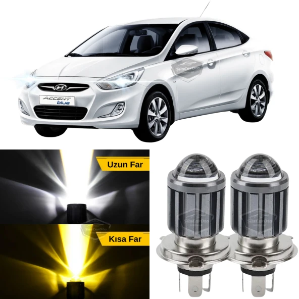 Hyundai Accent Blue 2011-2018 Uyumlu Mercekli Far Ampulü Led Xenon Çift Renk Sarı-Beyaz Far Şimşek Etkili CSP Led Lamba Uzun Kısa 2 Adet Takım ürün görseli 1