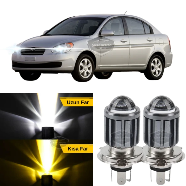 Hyundai Accent Era 2006-2012 Uyumlu Mercekli Far Ampulü Led Xenon Çift Renk Sarı-Beyaz Far Şimşek Etkili CSP Led Lamba Uzun Kısa 2 Adet Takım ürün görseli 1