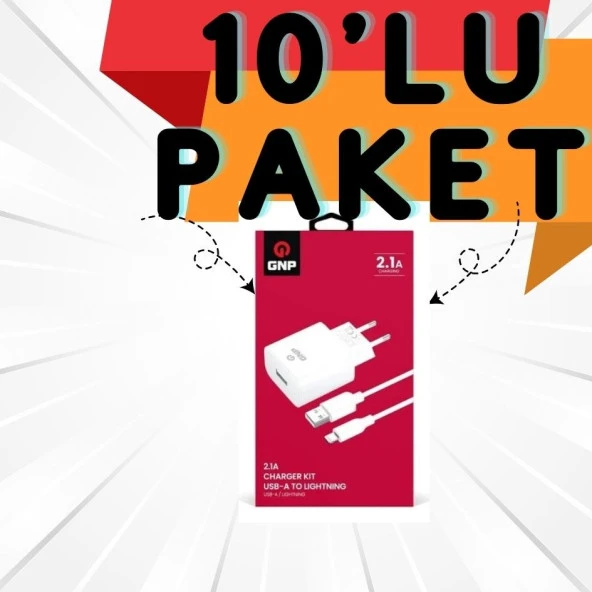 Gnp 2.1 Mah Lightning Kablo ve Şarj Cihazı 10lu paket ürün görseli 1