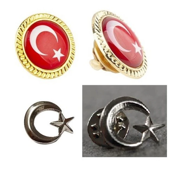 HayalSepeti TÜRK BAYRAĞI ve AYYILDIZ  Yaka Rozeti 2li Set Metal Rozet Klipsli ürün görseli 1
