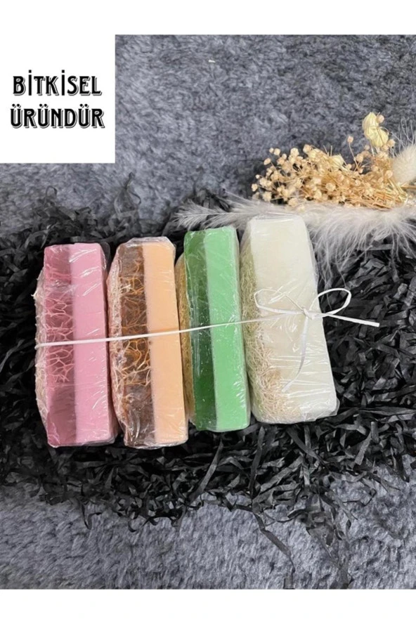 Kabak Lifli Sabun - Eşek Sütlü Ballı, Aloe Vera ,lavantalı Ve Pirinç Özlü Keçi Sütlü (4 Adet) ürün görseli 1