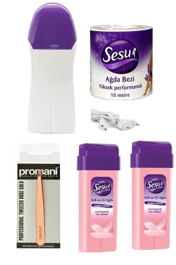 Roll-on Kartuş Ağda Pudralı 2 Adet Ağda Makinesi Isıtıcısı Ağda Bezi ve Cımbız ürün görseli 1
