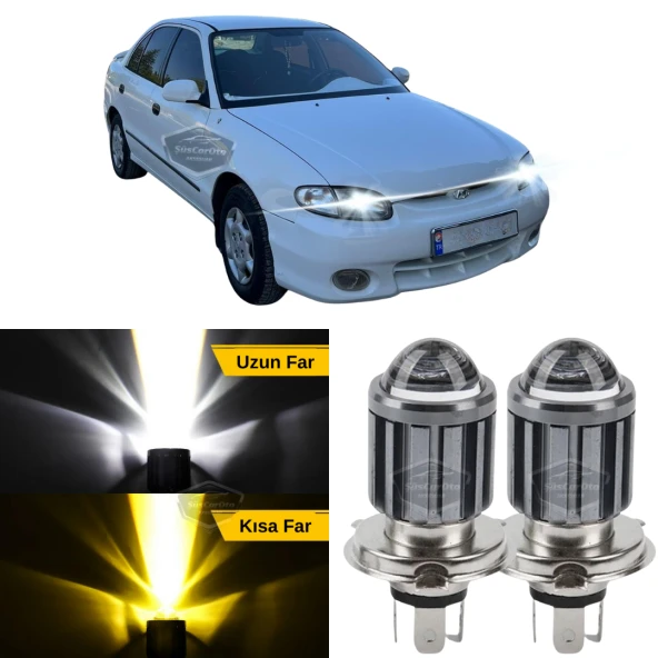 Hyundai Accent Yumurta Kasa 1995-2000 Uyumlu Mercekli Far Ampulü Led Xenon Çift Renk Sarı-Beyaz Far Şimşek Etkili CSP Led Lamba Uzun Kısa 2 Adet Takım ürün görseli 1