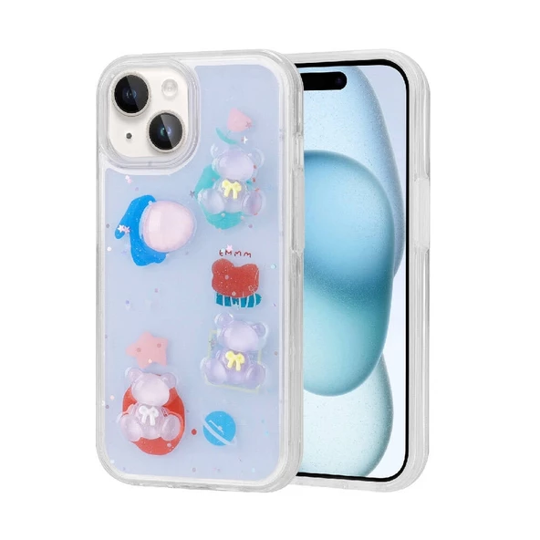 iPhone 14 Uyumlu Kılıf Kabartma Figürlü Parlak Minimini Silikon Kapak ürün görseli 1