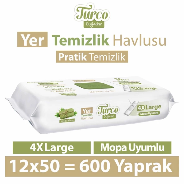 Turco Doğadan Yer Temizlik Havlusu Yeşil Sabun 12x50(600 Yaprak) ürün görseli 1