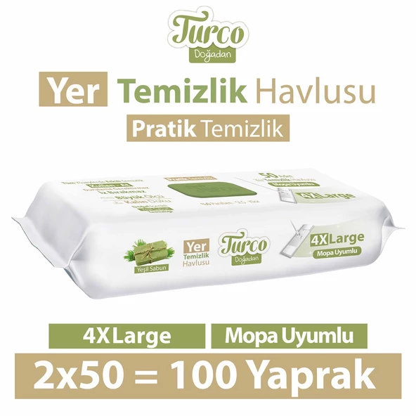 Turco Doğadan Yer Temizlik Havlusu Yeşil Sabun 2x50(100 Yaprak) ürün görseli 1