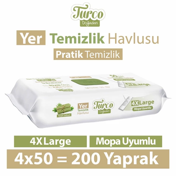 Turco Doğadan Yer Temizlik Havlusu Yeşil Sabun 4x50(200 Yaprak) ürün görseli 1