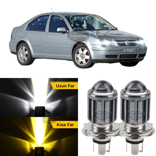 Vw Bora 1998-2006 Uyumlu Mercekli Far Ampulü Led Xenon Çift Renk Sarı-Beyaz Far Şimşek Etkili CSP Led Lamba Uzun Kısa 2 Adet Takım ürün görseli 1