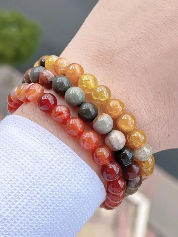 Doğal Taş 3 Adet Özel Kombin Akik-Aventurin-Kristal Oluşumu Doğal Unisex Enerji Bilekliği BLKT.NS03 ürün görseli 1