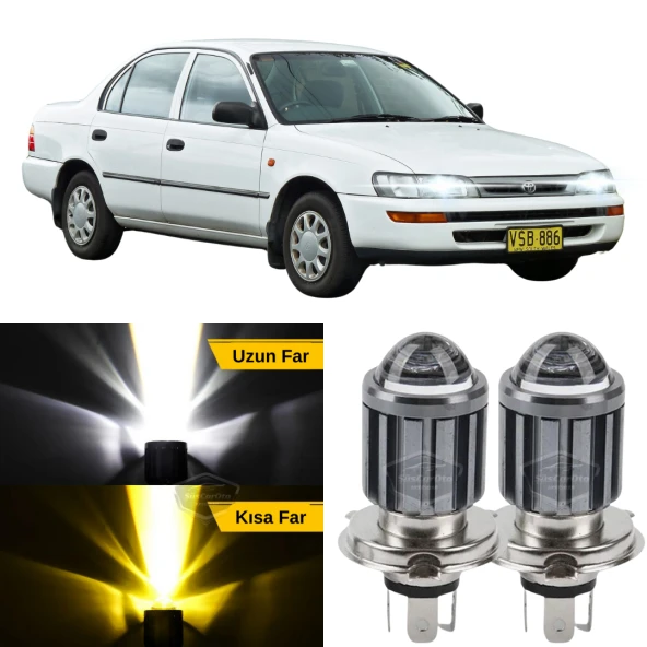 Toyota Corolla AE101 Efsane Kasa 1991-1998 Uyumlu Mercekli Far Ampulü Led Xenon Çift Renk Sarı-Beyaz Far Şimşek Etkili CSP Led Lamba Uzun Kısa 2 Adet Takım ürün görseli 1