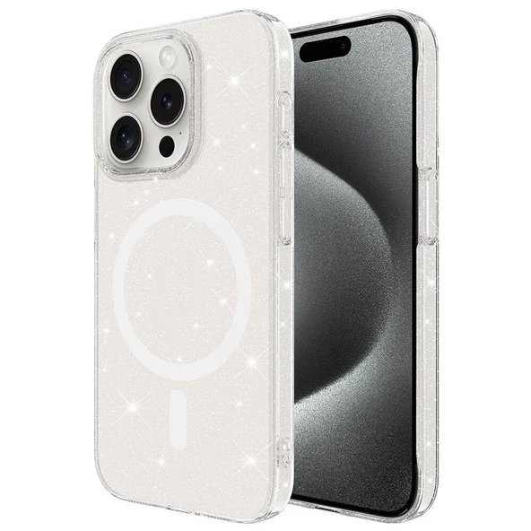 iPhone 15 Pro Uyumlu  Uyumlu KılıfMagsafe Şarj Özellikli Simli Şeffaf Arka Yüzey Erdos Silikon Kapak ürün görseli 1