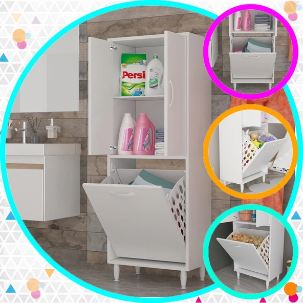 MODİLAYN Gamzem BANYO 55 x 138 cm Çamaşır Bölmeli Banyo Dolabı ürün görseli 1