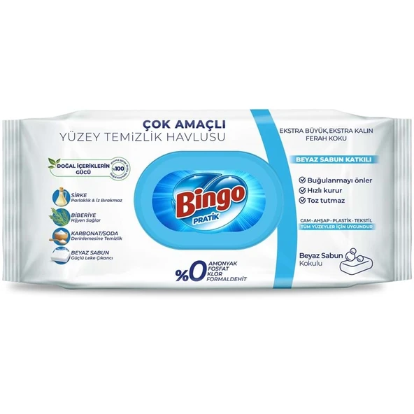 Bingo Clean Yüzey Temizlik Havlusu 96 Yaprak Beyaz Sabun Plastik Kapaklı ürün görseli 1