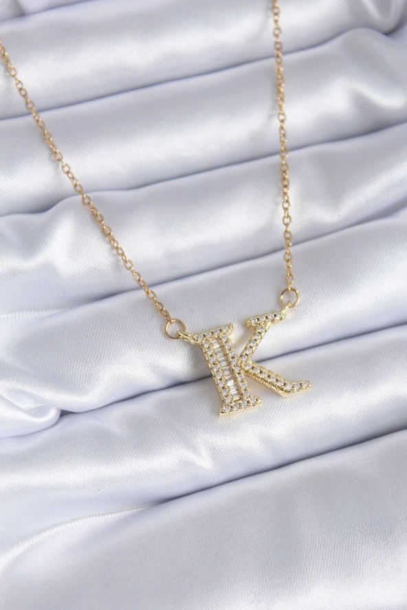 316L Çelik Gold Renk K Harf Model Zirkon Taşlı Kadın Kolye - TJ-BKO7712 ürün görseli 1