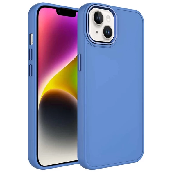 iPhone 14 Uyumlu  Uyumlu KılıfMetal Çerçeve ve Buton Tasarımlı Silikon Luna Kapak ürün görseli 1