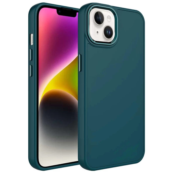 iPhone 14 Plus Uyumlu  Uyumlu KılıfMetal Çerçeve ve Buton Tasarımlı Silikon Luna Kapak ürün görseli 1