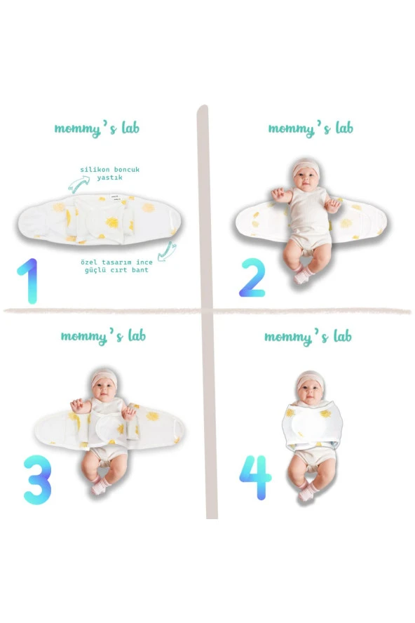 Mommyslab 0-4 Ay Yeni Sezon Desenli Renkli %100 Pamuk Cırtlı Hazır Kuşak Kundak - Kundak Kemer Yarım Kundak ürün görseli 1