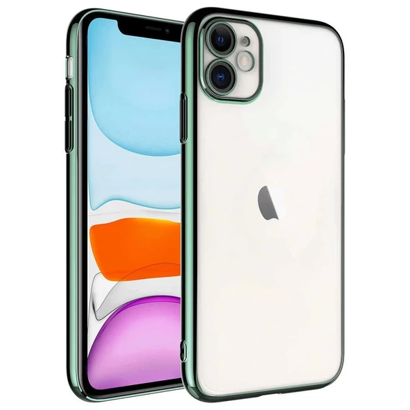 iPhone 11 Uyumlu  Uyumlu KılıfSert PC Renkli Çerçeveli Riksos Kapak ürün görseli 1